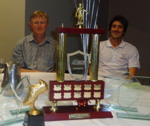 Roger Horton (Manager) & Paul Pomroy (Premier Coach) view some of the awards. 